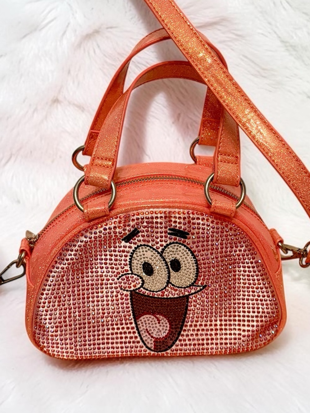 Dolls Kill x Spongebob Pink Patrick Bling Rhinestone Bowler Bag Crossbody